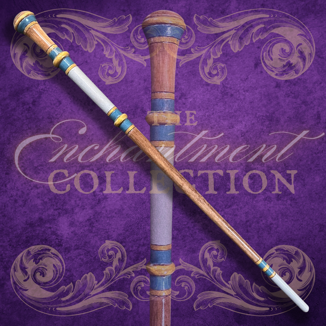 Mahogany Wand with Silver and Blue Accents