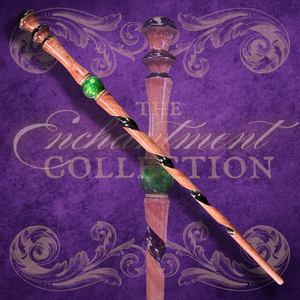 Mahogany Wand, Green Bead with Black Twist