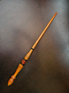 Mahogany Wand, Amber with Red and Black bead Accents