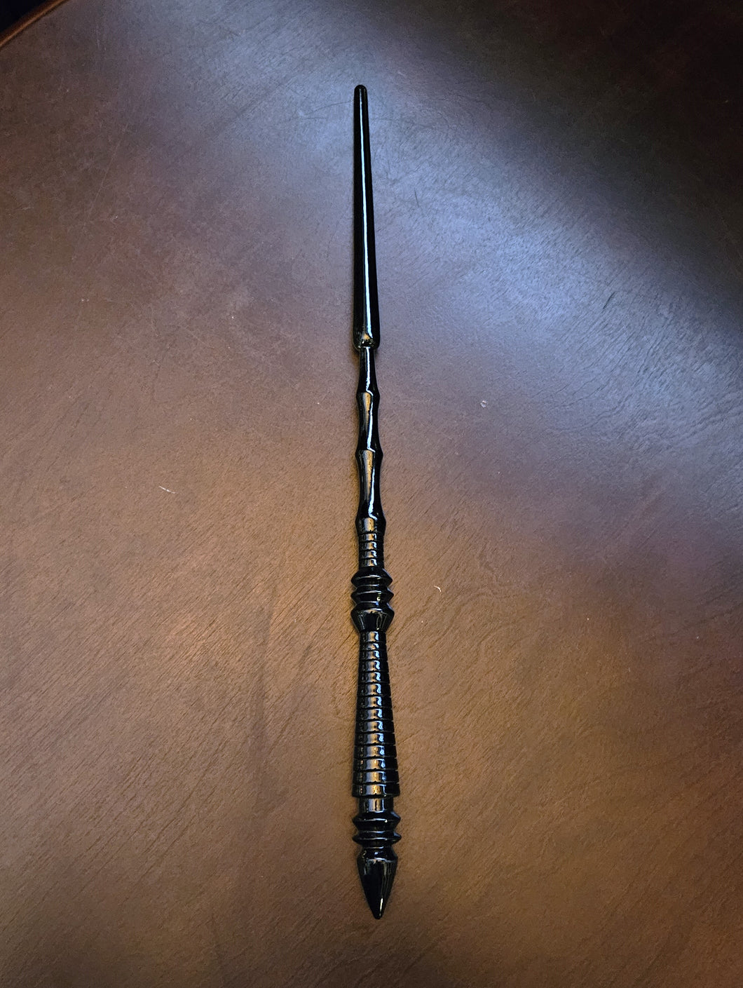 Mahogany Wand, Black Spire, Carved Accents